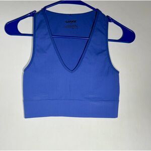 Garage Blue Ribbed V Neck Cropped Tank Top Size P/S Stretch Knit Bralette